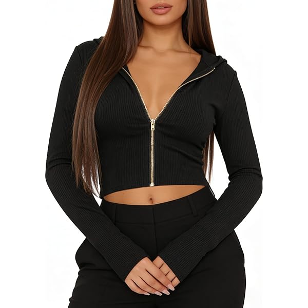 Aurgelmir Women's Cropped Zip Up Hoodie Sweatshirts Long Sleeve